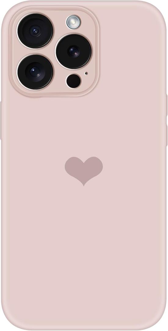 Designed for iPhone 16 Pro Case with Screen Protectors, Liquid Silicone Microfiber Lining Soft Rubber Shockproof Anti-Scratch Love Pattern Phone Case for iPhone 16 Pro Protective Cover Women (Pink)