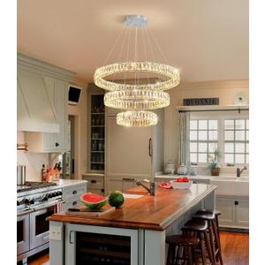 Modern Glam Chandelier Crystal LED Remote Rings Chandelier Adjustable Hanging Ceilings Pendant Lights Fixture Silver 8"+16"+24" Rings Lighting
