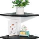 Corner Wall Shelves Set of 2, Rustic Wood Corner Floating Shelves with Cable Raceway, Wall Mount Storage Display for TV Accessories, Baby Monitor, Speaker, Cable Box (Black, Diamond- 10 Inch)