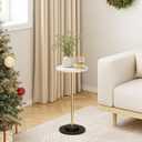Round Side Table, Small Drink Table for Small Spaces, Modern Accent End Table with Metal Leg for Living Room, Bedroom, Corners, and Office (Marble)