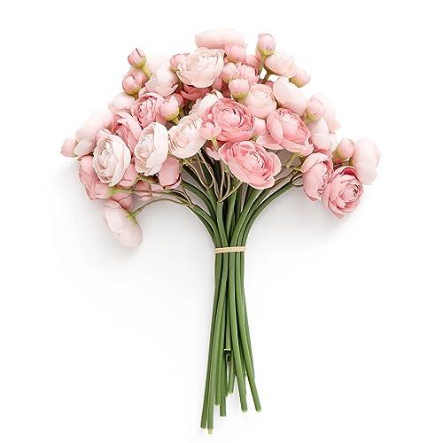 Ling's Moment Ranunculus Artificial Flower, Faux Silk Mini Ranunculus Flowers for DIY Bouquet, Bulk Fake Wedding Filler Flowers for Centerpieces Arrangements Bridal Shower Decorations, Dusty Rose 5 PCS