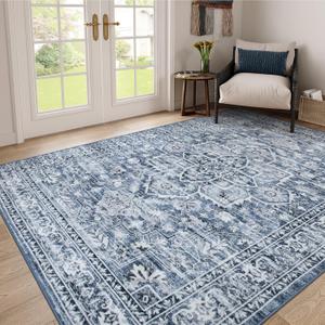 Lahome Oriental Washable Rugs 8x10,Large Blue Area Rug for Living Room, Boho Soft Ultra-Thin Bedroom Carpet, Traditional Non Shedding Dining Room Rug for Under Table Office(8x10ft,Blue)