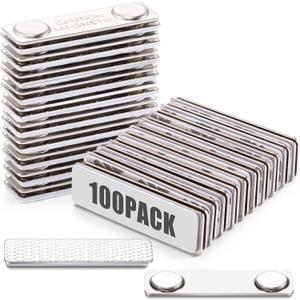 Chinco 100 Sets Magnetic Name Tags Name Tag Magnet Adhesive Badge Metal Pin Magnetic Back Silver Nametag Fasteners for Trade Shows Shirts(2 Neodymium Magnets)