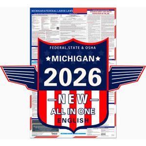 ZLODEPIP 2026 Michigan State and Federal Labor Laws Poster  OSHA Compliant Laminated 24" x 36" English 1 Pack Folded