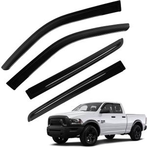 Rain Guards for Dodge Ram 1500 Crew Cab 2009-2018, 2010-2025 Ram 2500 & 3500 Crew & Mega Cab, Out-Channel Side Window Rain Guards for Ram 1500 Classic Crew Cab 2019-2024, 4PCS, Black