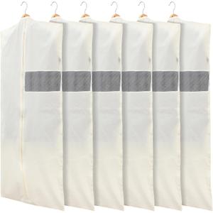 Aliceset 6 Pcs 24 x 50 Inches Cotton Garment Bags for Hanging Clothes, Canvas Suit Bags for Clothes Coats Jackets Shirts Closet Storage Travel Gusseted Hanging Garment Cover