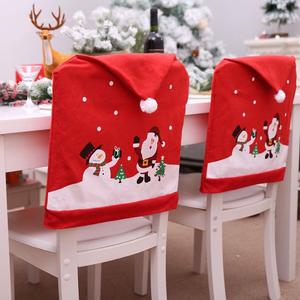 MSQ 4PCS Christmas Chair Covers, Santa Claus & Snowman Red Hat Xmas Chair Back Covers Dining Chair Slipcovers for Xmas Festive Home Dinner Table Chairs Decoration Kitchen Party Decor
