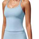 SUUKSESS Women 2 Piece Workout Sets High Waisted Tummy Control Biker Shorts Halter Padded Tank Tops. S Size
