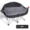 Double Camping Chair Heavy Duty 600LBS 2 Person Loveseat Portable w Holder