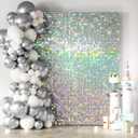 COKAOBE Iridescent Silver Shimmer Wall Backdrop, 24 Panels Square Sequin Shimmer Backdrop, Photo Backdrops for Birthday, Anniversary, Wedding, Graduation & Bachelorette Party Decoration