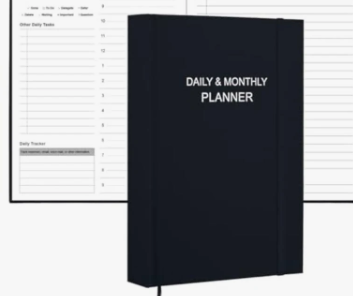 Daily & Monthly Planner for 2026 or Anytime  ADHD Planner Two Pages Per Day, Daily Planner Undated to Increase Focus, Eliminate Overwhelm, Achieve Your Biggest Goals, 8.5'' × 11'', Black