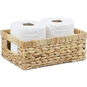 Wicker Baskets, Baskets for Organizing, Rattan Woven Basket for Storage, Organizer Bins with Built-in Handles, Storage Basket for Shelves (Water Hyacinth, Small)