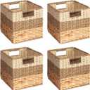 SpaceAid 4 Pack 3 Pattern Design Wicker Basket, Baskets for Organizing, Storage Rattan Basket with Handles for Shelves, Woven Cube Storage Bin Organizer, 10.5x10.5x10.5 inch, Natural