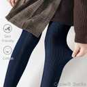 Girls Tights Seamless Toddler Stockings Tights Soft Cotton Cable Knit School Girls Leggings 4-12 Years (8-10 Years, 2 Pack Navy)