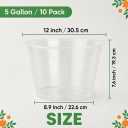 5 Gallon Clear Nursery Pots 10 Pack, 12 Inch Large Plastic Plant Pots with Drainage Holes, Transparent Planters for Root Monitoring, Seedlings, Vegetables, Flower, Indoor Outdoor