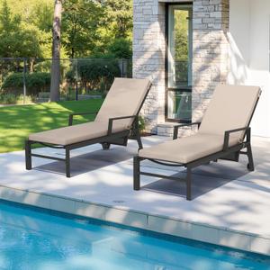 Crestlive Outdoor Chaise Lounge Cushions, 3 Years Fade Resistant Water Resistant Lounge Chair Cushion, 80''L x 23''W, Set of 2, Beige