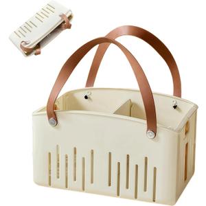Portable Shower Caddy Basket Plastic Collapsible Cleaning Organizer Storage Tote with Handle Removable Divider for College, Dorm Room, Camp, Gym, Dorm, Bathroom (White)
