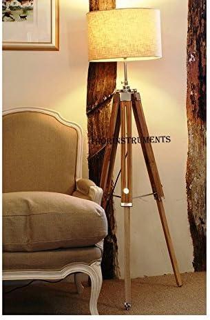 THOR INSTRUMENTS Vintage Classic Teak Wood Tripod Floor Lamp Nautical Floor Home Decor lamp (Lamp Shade is not Included) Rustic Vintage Home Decor Gifts