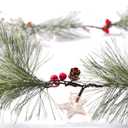 6ft Christmas Smokey Pine Garland with Lights and Stars,Battery Operated Garland with Timer,Christmas Decorations for Fireplace Home Stair Railing Outdoor Holiday Decor