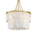 XYLLIFY 20.6" Alabaster Modern Round Chandelier, Gold Dining Room Pendant Light with 59" Adjustable Height