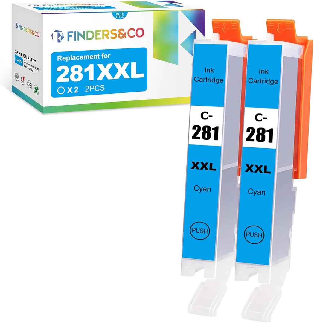 CLI-281 XXL Cyan Ink Tank Replacement for Canon 281 C Cyan Work with Canon PIXMA TS6320 TR7520 TS8120 TS8320 TR8520 TS9120 (2X 281XXL C)