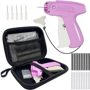 Mini Stitch Gun for Clothes - Quick Clothing Fixer - Handheld Fine Stitch Gun - Micro Tagging Gun Kit Includes 1000 Black Fasteners & 1000 White Fasteners, 6 Needle and Hard Case (Pink)