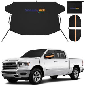 YeewayVeh Windshield Snow Cover for Ram 1500/2500/3500 (2018-2023) Durable 650D Oxford Fabric Windshield Cover for Ice and Snow, Winter Frost Protector with Rearview Mirrow Covers for SUV Truck,Black