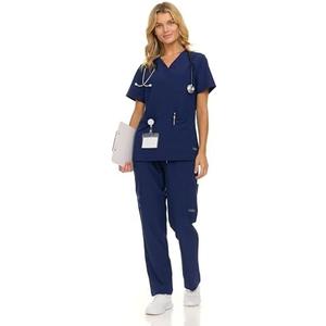 Nautica Women's Scrub Set, 9-Pocket Breathable & Stretchy Pants & Tops, Dark Blue, Medium