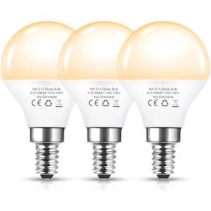 Flaspar G45 Ceiling Fan Light Bulbs, 60W Equivalent 6W E12 LED Candelabra Base Bulbs Small Bulb, Warm White 3000K, A15 Globe Shape Bulb 600LM, Non-Dimmable, 3 Pack