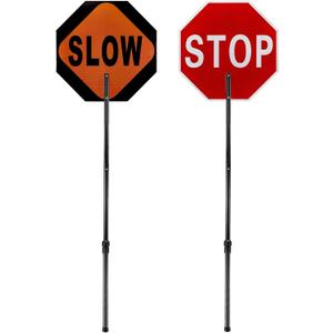 Kanayu 1 Pcs 18x18 Inch Double Sided Stop/Slow Paddle Signs Reflective Stop Slow Sign Flagger with Telescopic Pole Handheld Guard Paddle for Road Traffic Construction