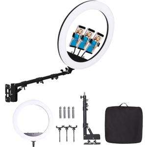 25 '' Ring Light Wall Mount with Phone Holder, Rotatable Triangle Boom Arm Overhead Light Stand for Photography Lighting Studio, Live Streaming, Salon, Barber Light, Beauty Tattoo Light