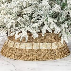 KI Store Christmas Tree Collar 28-Inch White and Gold Christmas Tree Decorations Alternative Tree Skirt Christmas Tree Ring