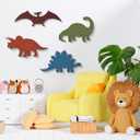 4 Pcs Dinosaur Wall Decors Wooden, Boys Dinosaurs Playroom Wall Decor, Farmhouse Dinosaur Gifts for Home Kitchen Bathroom Office Decoration, 14.17 x 5.11 inches