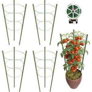 4 Pack Tomato Cage, 24 inches Plant Support Cages for Garden, Upgrade Garden Plant Stakes with Adjustable Rings, Plants Trellis for Tomato, Flower, Climbing Plants, with Twist Tie