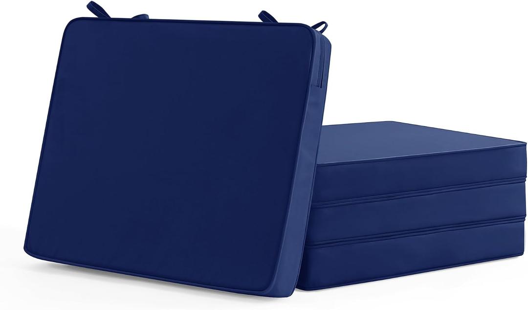 Summsun Outdoor Chair Cushions Set of 4: Waterproof & Color Fastness Seat Cushion for Patio Furniture - 22 x 22 x 3 Inch Chair Pads with Ties and Hidden Zipper - Patio Chair Cushion Replacement, Navy, 22x22x3 Inch | 4 Pack