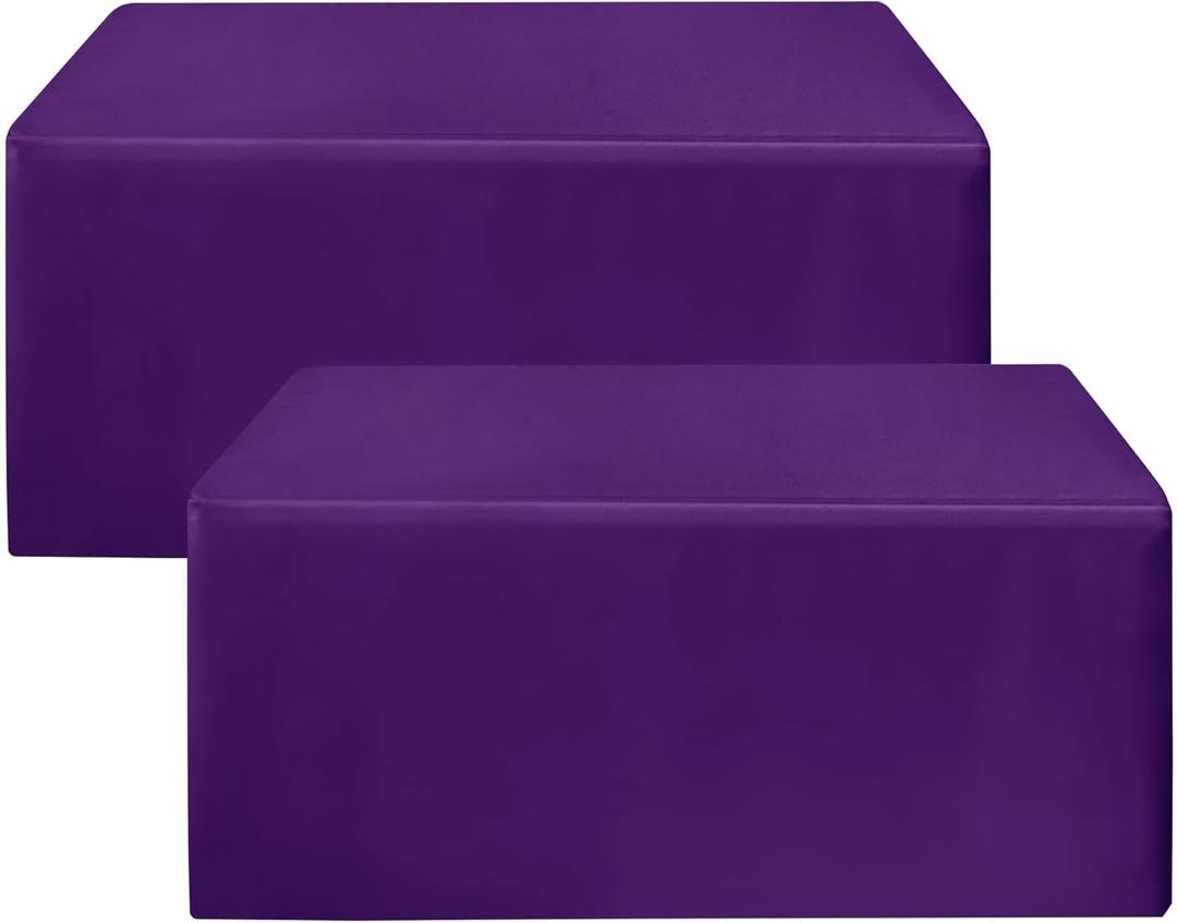 HolidayIdeas Fitted Purple Table Covers - 96 x 30 Inch - 2 Pack Rectangle Tablecloths for 8 Foot Tables, Polyester Fabric Tablecloth for Birthday Parties, Holiday Dinner, Trade Show