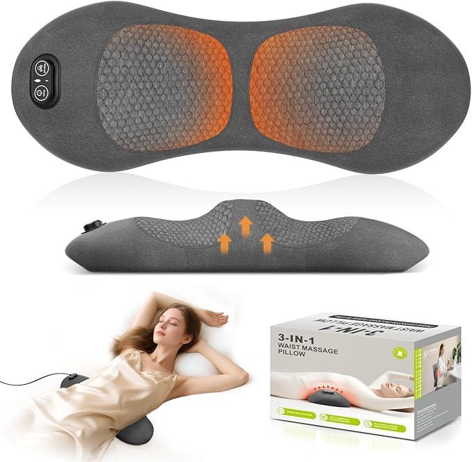 Smooth Triple Fusion 3in1 Back Massager Lumbar Pillow with Heat, Vibration & Traction Back Massager for Pain Relief DeepTissue.Relaxation Device for Home,Office,Car.Gift Idea Corded