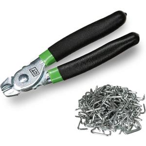 Hog Ring Pliers Kit (200 Pack of 3/4" Galvanized Steel Hog Rings Included) Perfect for Furniture Upholstery, Auto Upholstery, Meat & Sausage Casings