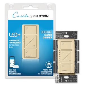 Lutron Caseta Original Smart Dimmer Switch (Lutron Smart Hub Required), for LED Lights, 150 Watt, Single-Pole/3-Way, No Neutral Required, PD-6WCL-IV, Ivory