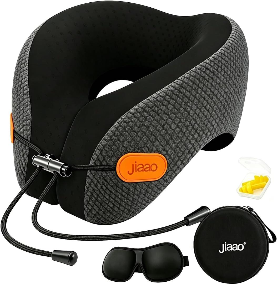 jiaao Neck Travel Pillow Memory Foam Neck Support, for Comfort on Airplane Compact and 360 Support Ergonomic Design for Travel, Car, Airport Travel Essentials