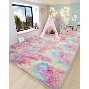 Ophanie Rainbow Colorful Rugs for Living Room 5'x8', Unicorn Fluffy Shag Fuzzy Plush Soft Carpets, Floor Shaggy Area Rugs for Bedroom, Carpet for Kids Girls Dorm Nursery Home Decor Aesthetic
