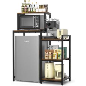 ikkle Mini Fridge Stand with Storage Shelves, 3-Tier Mini Fridge Cabinet Microwave Stand Baker Rack, Wood Utility Storage Shelf with Mini Fridge Storage Space for Dorm Kitchen (Brown)