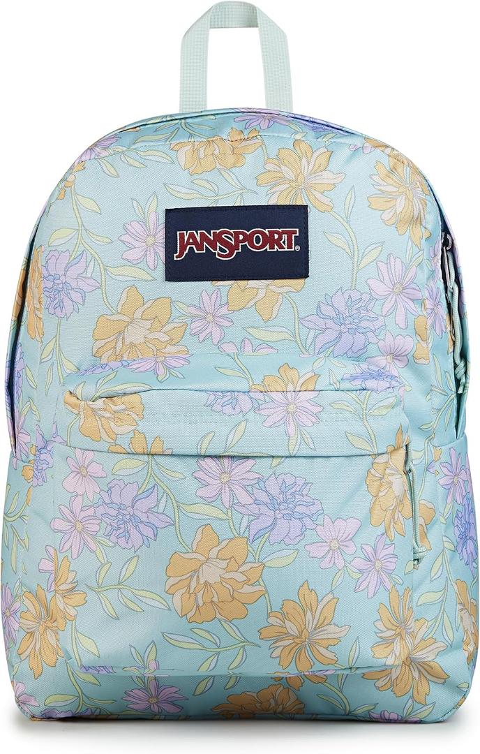 JanSport SuperBreak One Backpack - Durable, Lightweight Bookbag with 1 Main Compartment, Front Utility Pocket with Built-in Organizer - Premium Backpack, Faded Floral Fresh Mint, One Size