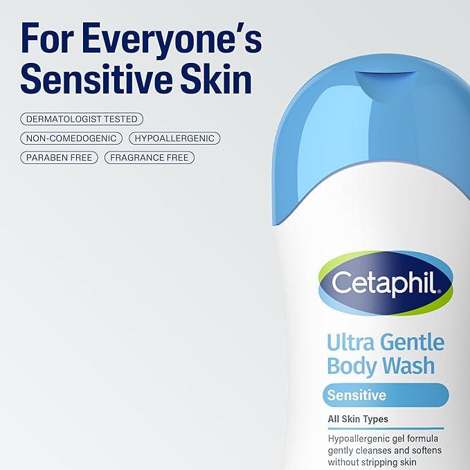 Cetaphil Ultra Gentle Body Wash, For Dry to Normal, Sensitive Skin, 16.9oz Pack of 1 Aloe Vera, Vitamin B5, Hypoallergenic, Paraben Free, Fragrance Free, Dermatologist Tested