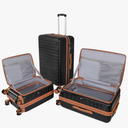 20/24 Top Opening Hardshell Lightweight Luggage and 28-Inch Clamshell Opening Suitcase with Spinner Wheels & TSA Locks, Black Brown, 20in/24in/28in