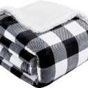 Touchat Sherpa Plaid Twin Blanket 60" X 70", Fuzzy Fluffy Soft Cozy Throw Blanket, Twin Size Plush Fleece Flannel Plush Microfiber Blanket for Couch Bed Sofa (Black)