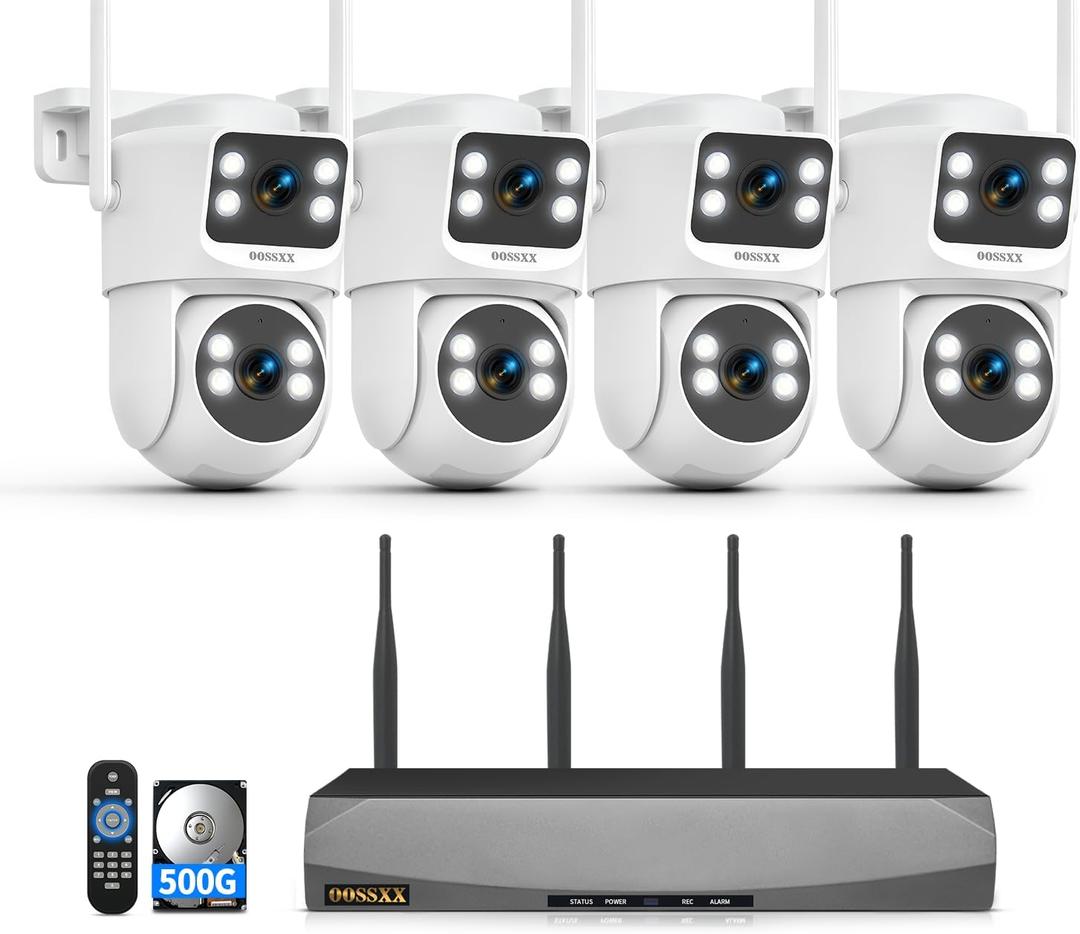 4MP PTZ Dual Lens Wireless Security Camera System WiFi Cameras 500G HDD