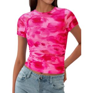 BTFBM Womens Sheer Mesh Summer Tops 2025 Crewneck Short Sleeve Print Ruched Crop Top Slim Fit Club Going Out T Shirts (S) BTFBM Womens Sheer Mesh Summer Tops 2025 Crewneck Short Sleeve Print Ruched Crop Top Slim Fit Club Going Out T Shirts (S)