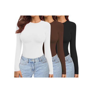 Ekouaer Womens 3 Pack Long Sleeve Shirts Crew Neck Stretch Fitted Underscrubs Trendy Basic Tops Lightweight Thermal Tee Black/White/Coffee Small