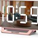 Peakeep Slim Digital Mirror Aesthetic Alarm Clock for Bedroom Living Decor, Plug in Electric Clock Big LED Modern Small Table Clock for Office Desk, Battery Backup, 6 Dimmers (Rose Gold)